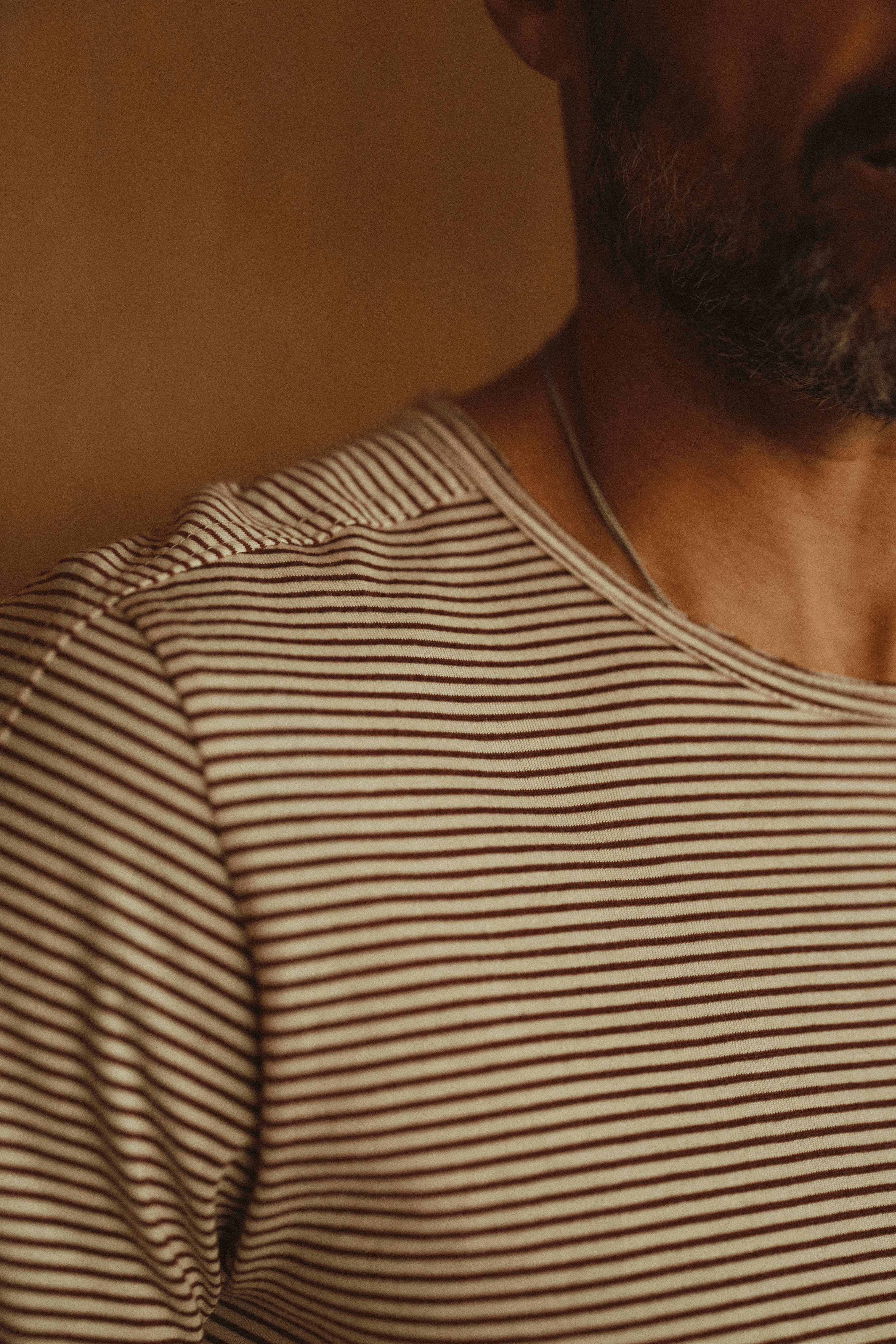 Men's Cotton Raw Edge Patch Sleeve Stripe Tee