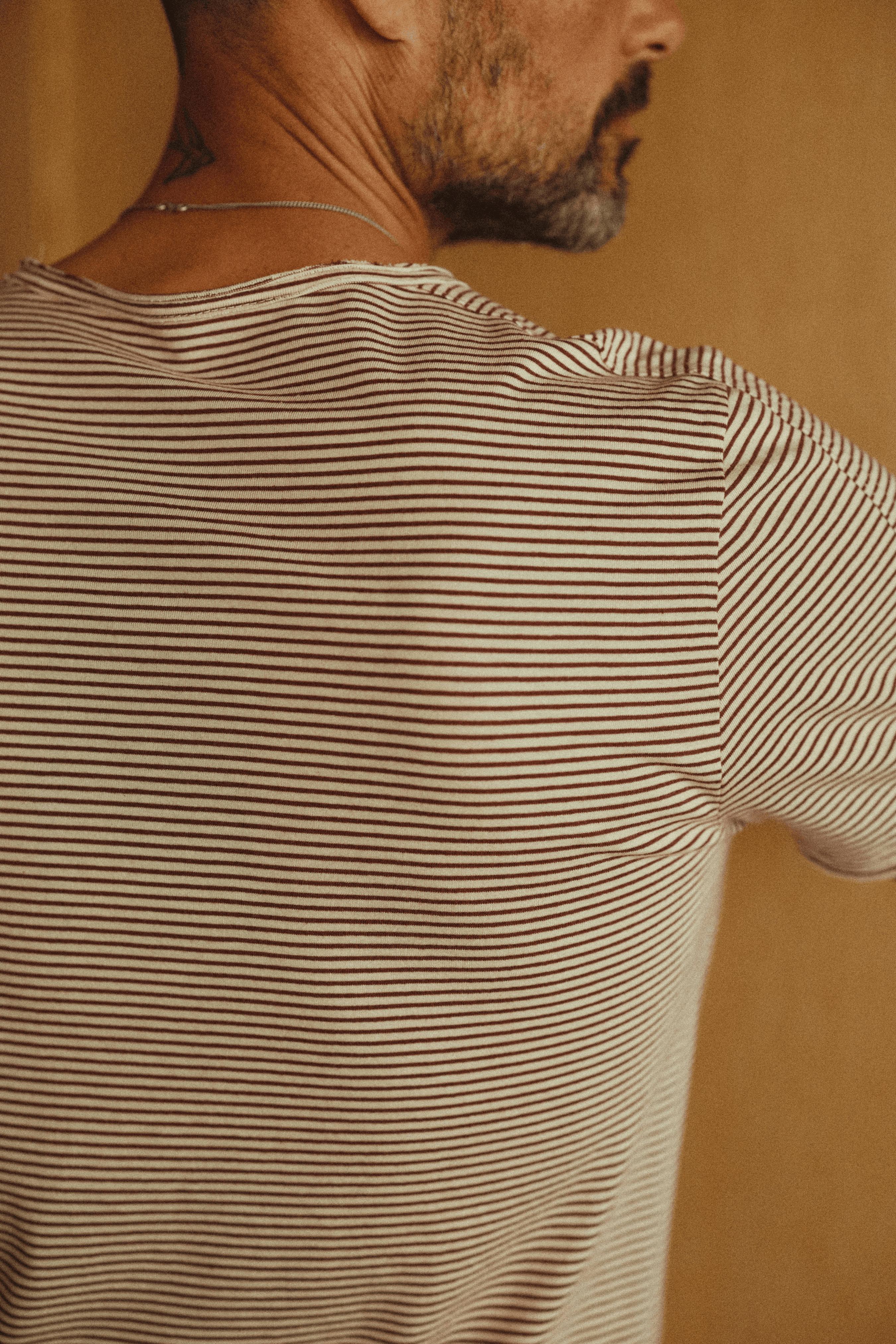Men's Cotton Raw Edge Patch Sleeve Stripe Tee