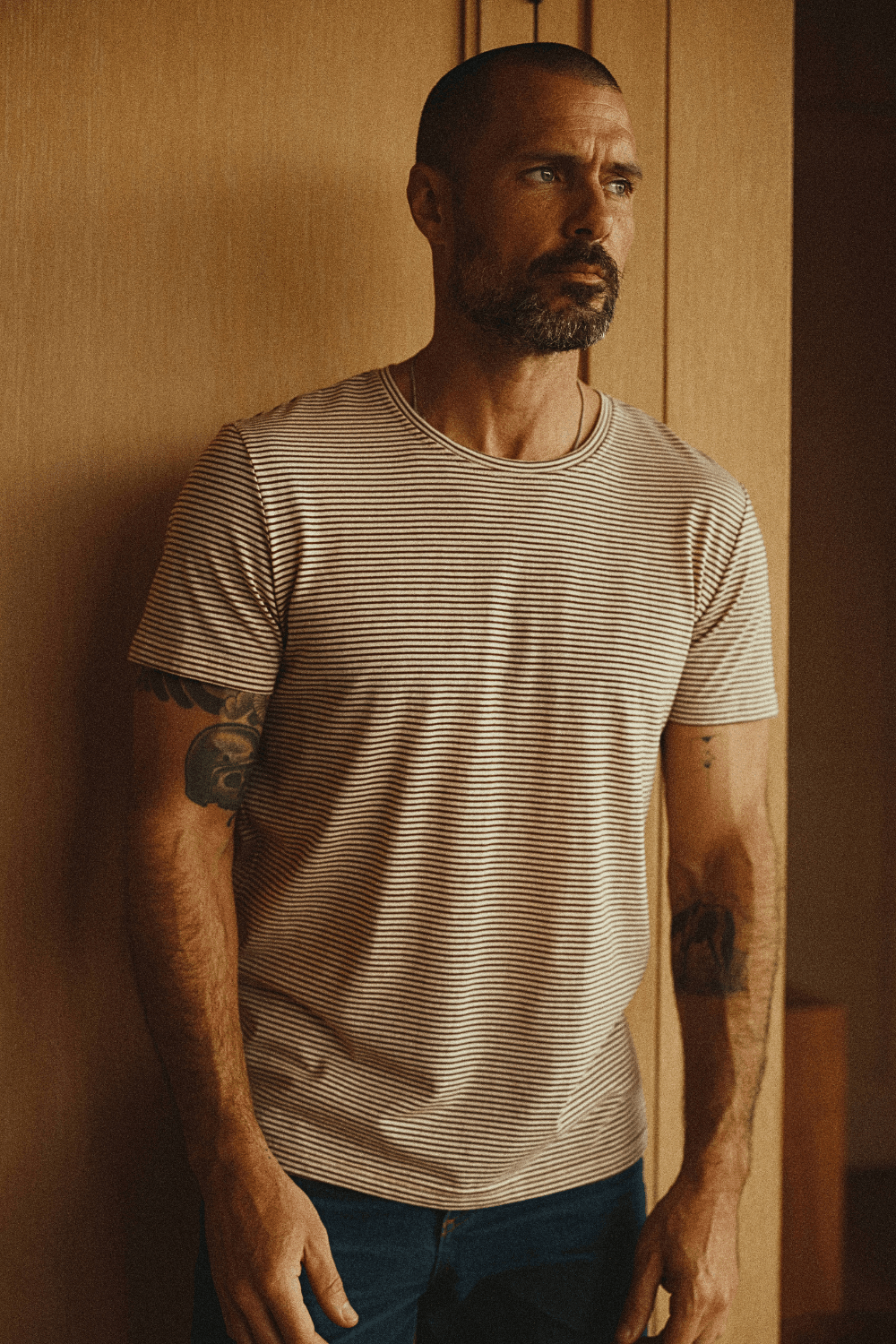 Men's Cotton Crew Neck Stripe Tee
