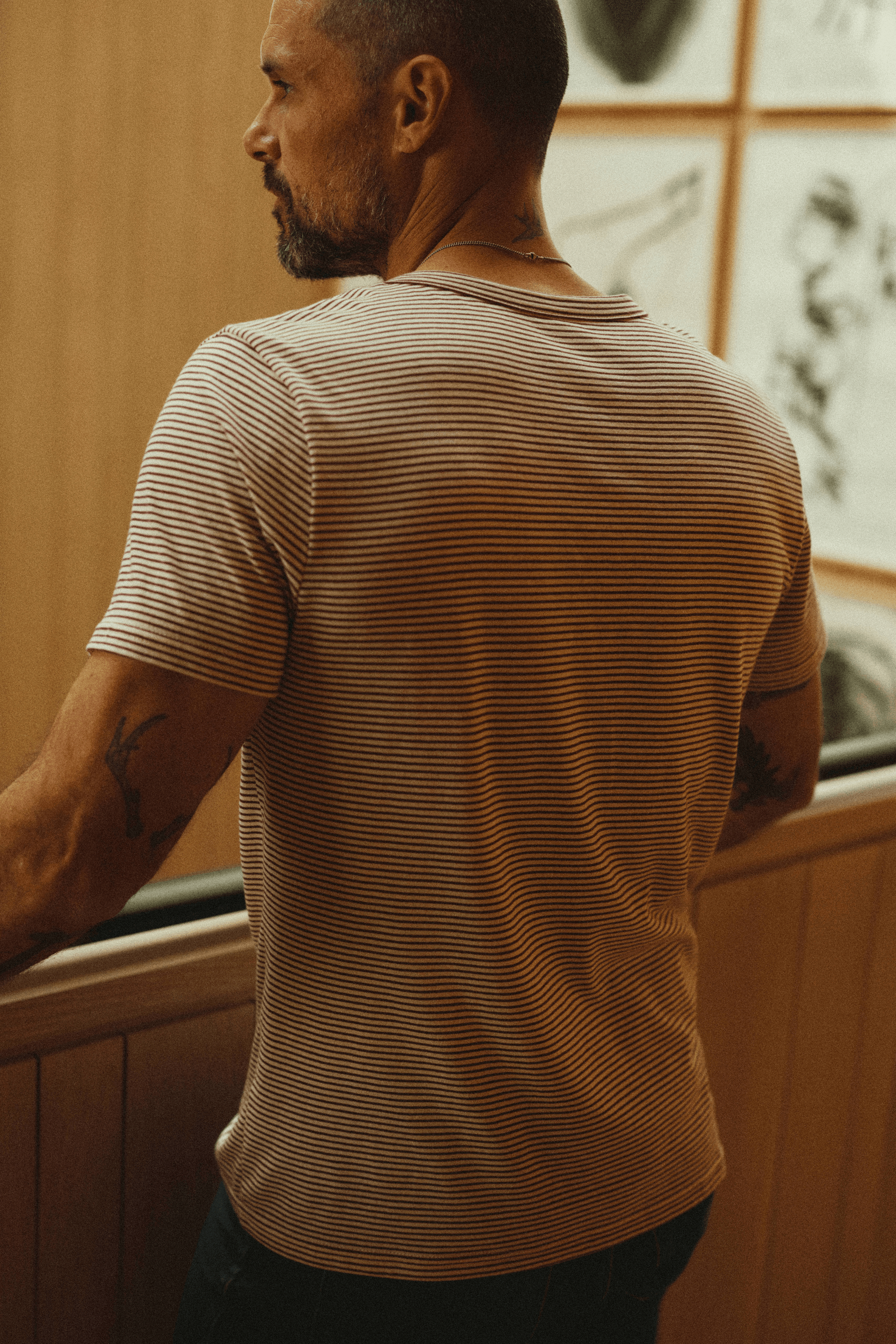 Men's Cotton Cross V-Neck Stripe Tee