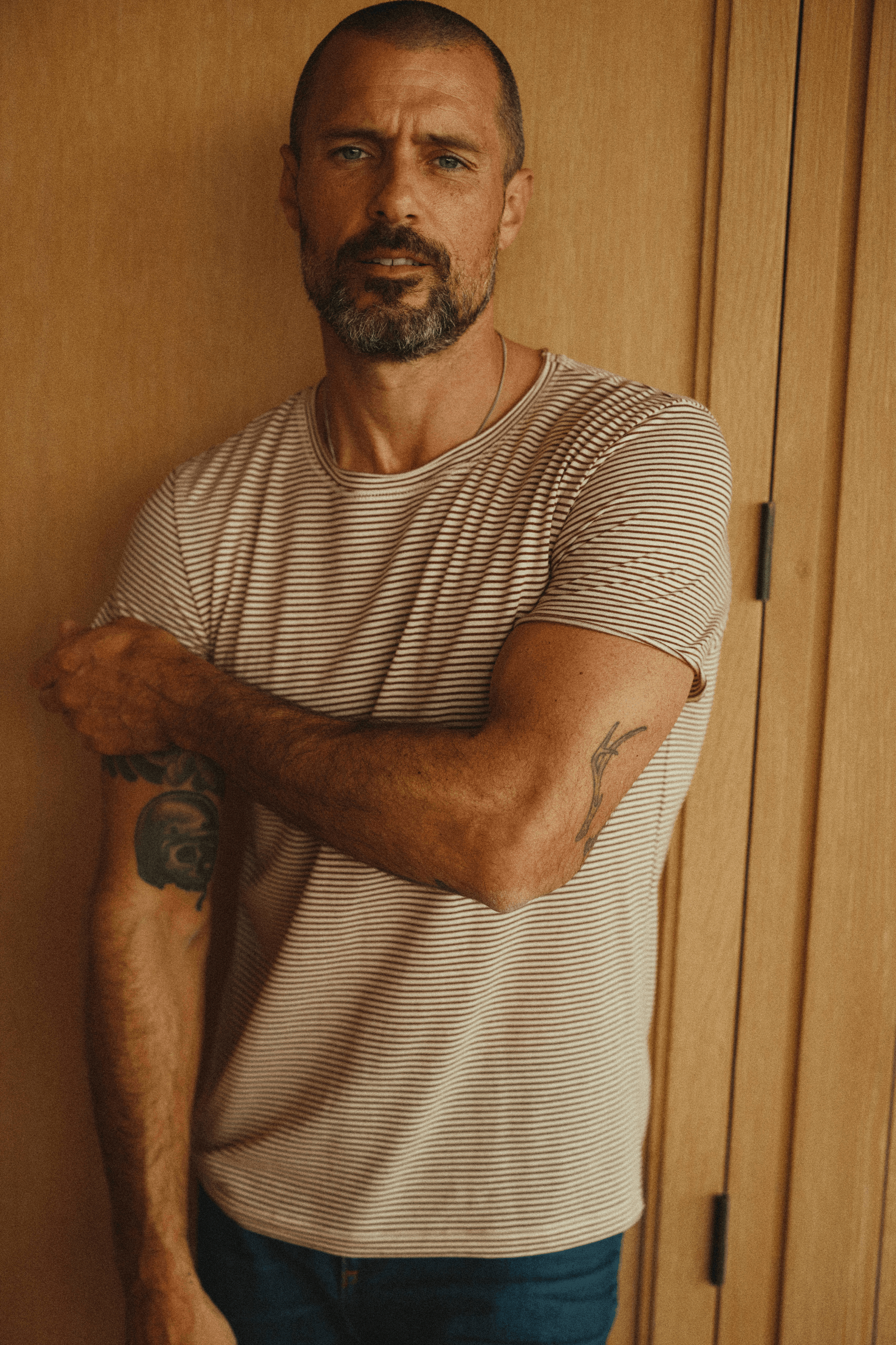 Men's Cotton Brolin Raw Neck Crew Stripe Tee