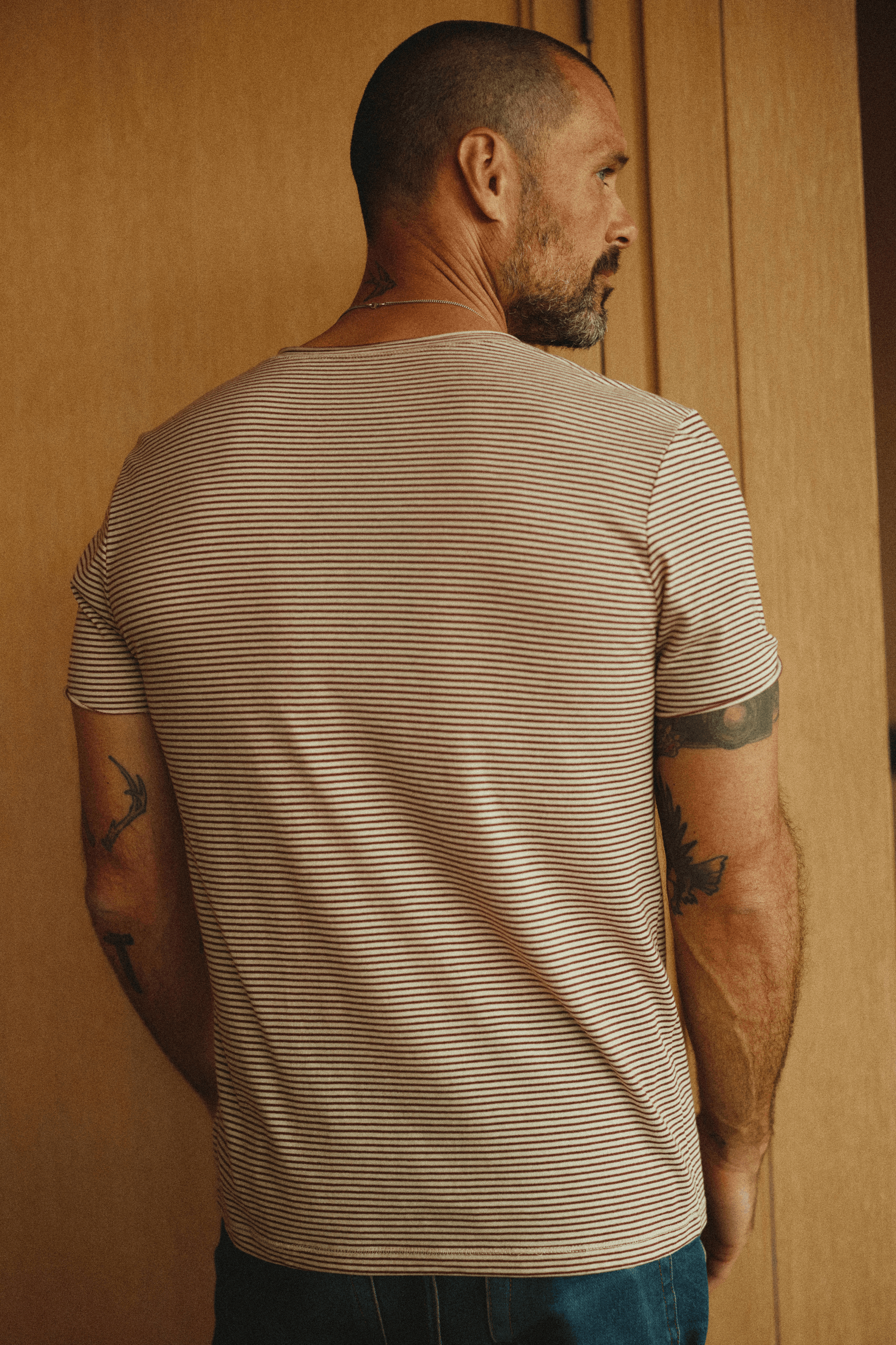 Men's Cotton Brolin Raw Neck Crew Stripe Tee